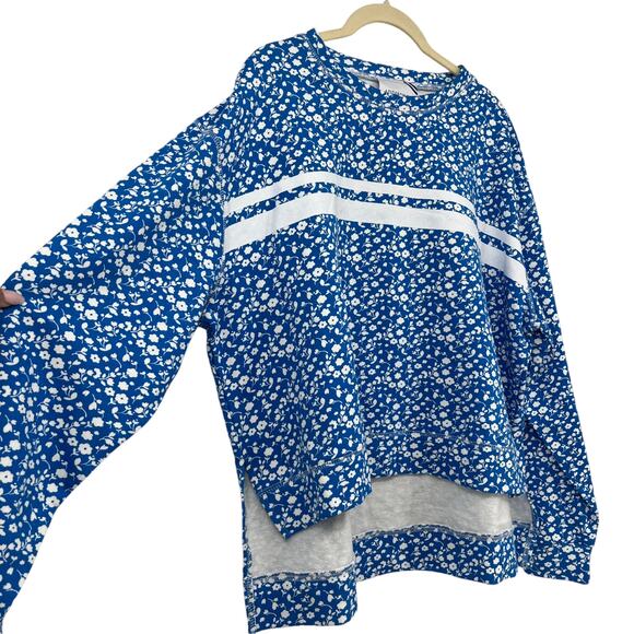 ADDISON BAY Lombard Crew Neck Pullover Top Courtside Blue Floral Cotton Sm NEW - Picture 5 of 14